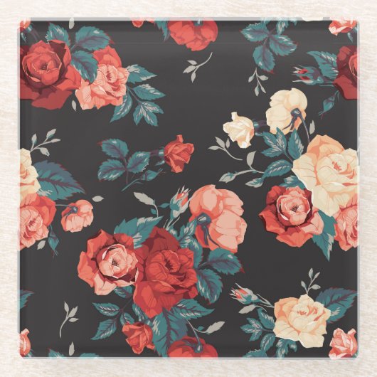 Schöne Rose aus Rot und Pfirsichfarben Glasuntersetzer (Vorderseite)