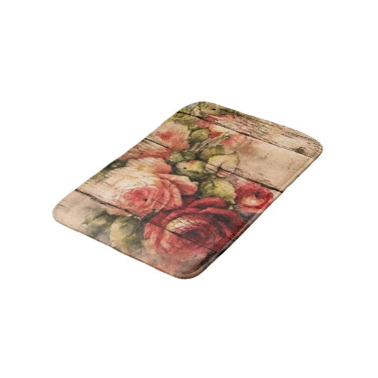 Schöne Rose aus rustikalem Holz Badematte (Schrägansicht)