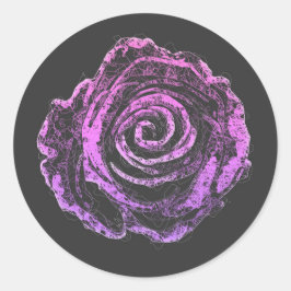 schöne Rose Blätter Kontur Kunst Runder Aufkleber