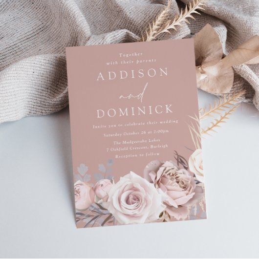 Schöne Rose & Blush Bloral Wedding Einladung