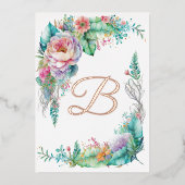 Schöne Rose Botanisches Floral Monogramm Folieneinladung (Vorderseite)