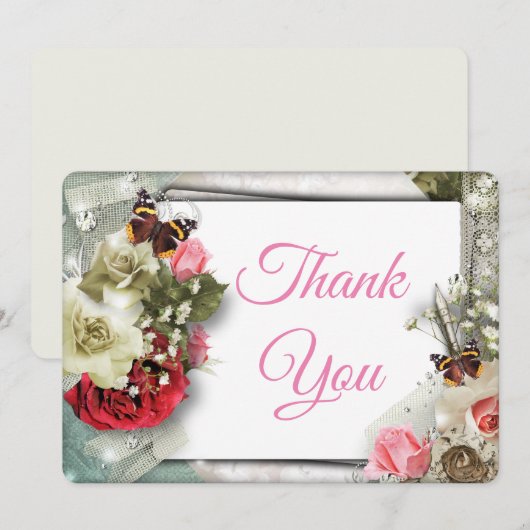 Schöne Rose Danke Karte (Vorne/Hinten)