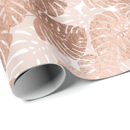 Schöne Rose Gold Crinkle Tropical Blätter Geschenkpapier (Rolleneckpunkt)