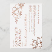 Schöne Rose Gold Floral Line Art Couple Dusche Folieneinladung (Vorderseite)