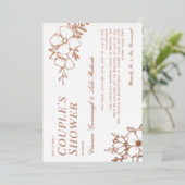 Schöne Rose Gold Floral Line Art Couple Dusche Folieneinladung (Stehend vorne)