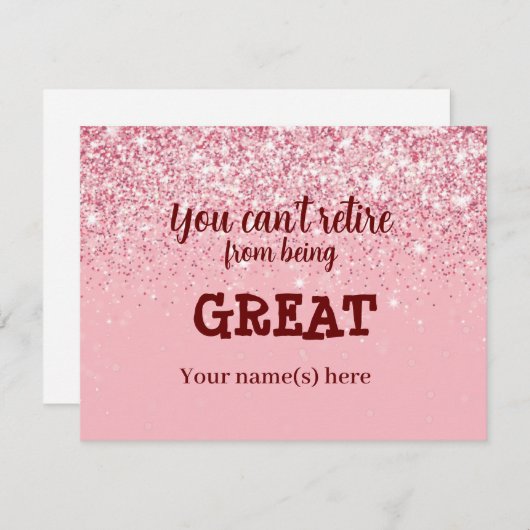 Schöne Rose Gold Glitzer Blush Happy Rente Mitteilungskarte (Vorne/Hinten)