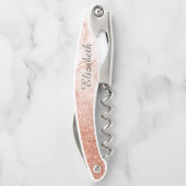 Schöne Rose Gold Marmor Monogram Glitzer Kellnermesser (Rückseite)