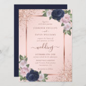 Schöne Rose Gold Navy Blush Blues Hochzeit Einladung (Vorne/Hinten)