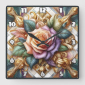 Schöne Rose in aufwändiger Kunst Quadratische Wanduhr (Vorderseite)
