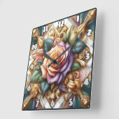 Schöne Rose in aufwändiger Kunst Quadratische Wanduhr (Winkel)
