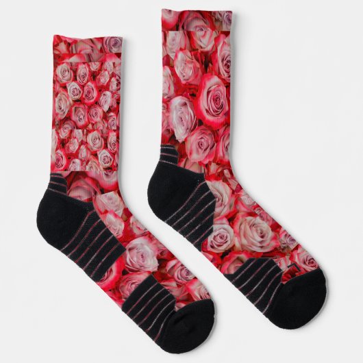 Schöne Rose in rosa und roter Blume Socken (Rechts)