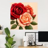 Schöne Rose in Rot, Rosa und Korallen Poster (Heimbüro)