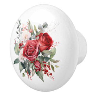 Schöne Rose in Rot und Weiß Keramikknauf