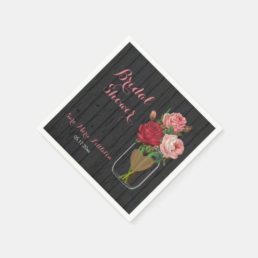 Schöne Rose Mason Jar Brautparty Serviette (Ecke)