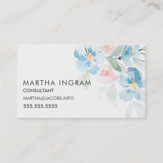 Schöne Rose mit Aquarellblau und Blumen Visitenkarte (Rückseite)