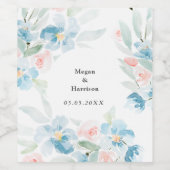 Schöne Rose mit Aquarellblau und Blumen Weinetikett (Einzelnes Label)