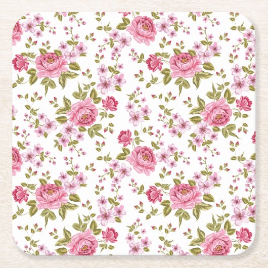 Schöne Rose mit Blumenmuster Rechteckiger Pappuntersetzer (Vorderseite)