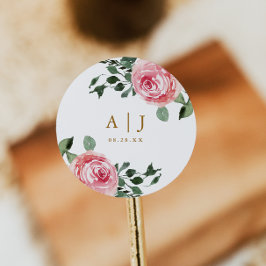 Schöne Rose mit Monogramm und Hochzeitstag Runder Aufkleber