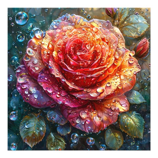 Schöne Rose mit Wassertröpfchen Fotodruck (Vorne)