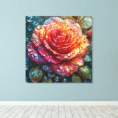 Schöne Rose mit Wassertröpfchen Leinwanddruck (Insitu (Holzboden))