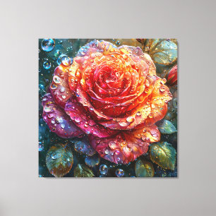 Schöne Rose mit Wassertropfen Leinwanddruck