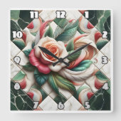 Schöne Rose Mosaik Kunst mit bunten Blätter Quadratische Wanduhr (Vorderseite)