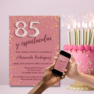 Schöne Rose Pink Gold 85. Geburtstag Spanisch Einladung