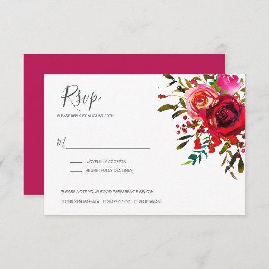 Schöne Rose Ruby Red Wedding RSVP Karte (Vorne/Hinten)