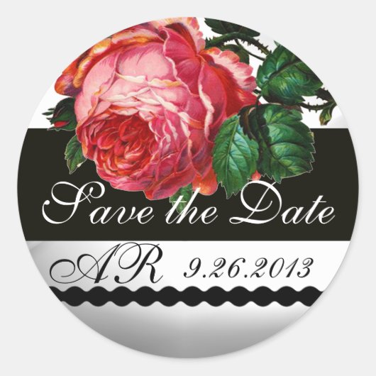 SCHÖNE, ROSE Save the Date Monogramm Runder Aufkleber (Vorderseite)
