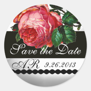 SCHÖNE, ROSE Save the Date Monogramm Runder Aufkleber