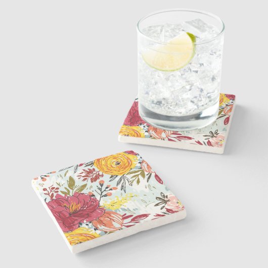 Schöne Rose Steinuntersetzer (Seitenansicht)