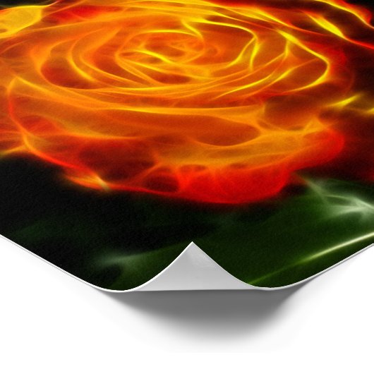 Schöne Rose über Feuer Poster (Ecke)