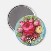 SCHÖNE ROSE UND BLUE BLUES Monogramm Magnet (Vorderseite/Rückseite)