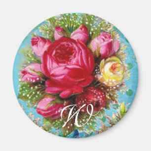 SCHÖNE ROSE UND BLUE BLUES Monogramm Magnet