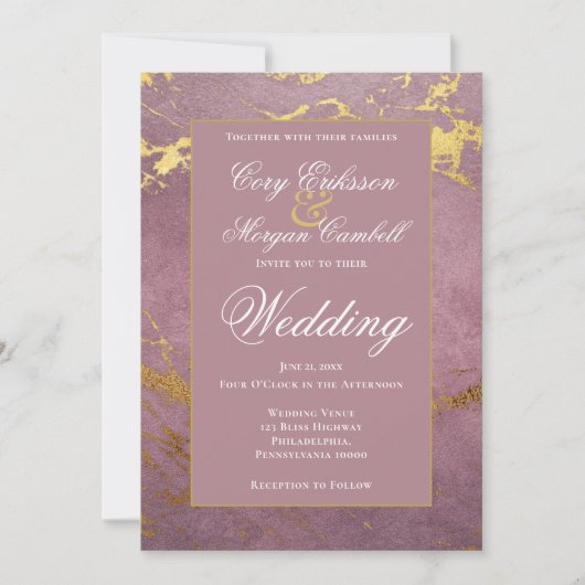 Schöne Rose und goldene Marmorhochzeit Ankündigung (Vorderseite)