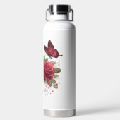Schöne Rose und Schmetterling Trinkflasche (Rückseite)