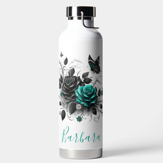 Schöne Rose und Schmetterling Trinkflasche (links)