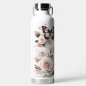 Schöne Rose und Schmetterling Trinkflasche (Vorderseite)