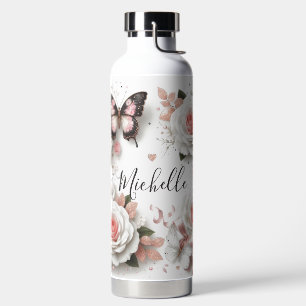 Schöne Rose und Schmetterling Trinkflasche