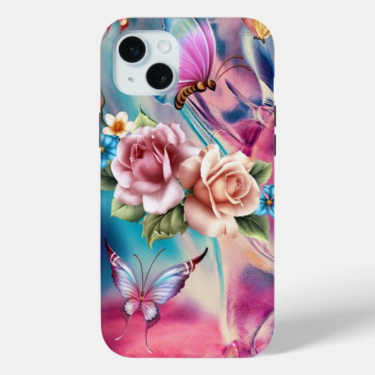 Schöne Rose und Schmetterlinge Case-Mate iPhone Hülle (Rückseite)