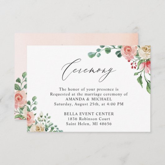 Schöne Rose Wasserfarbe Blumenzeremonie Begleitkarte (Vorne/Hinten)