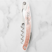 Schöne Roségold Marmor Monogramm Glitter Kellnermesser (Vorderseite)