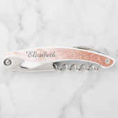 Schöne Roségold Marmor Monogramm Glitter Kellnermesser (Vorderseite)