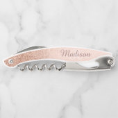 Schöne Roségoldene Stylische Monogramm Glitter Kellnermesser (Rückseite)