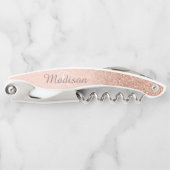 Schöne Roségoldene Stylische Monogramm Glitter Kellnermesser (Vorderseite)
