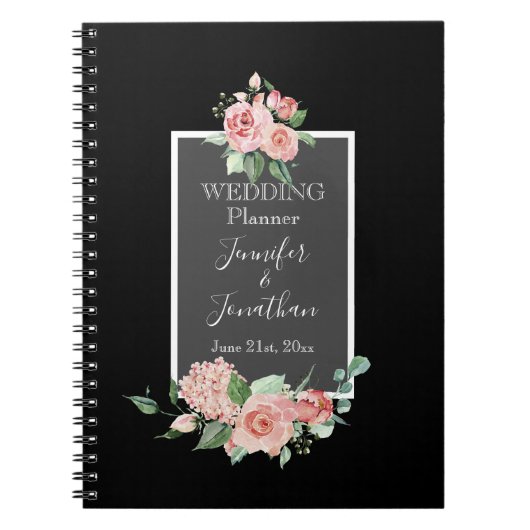 Schöne Rosen auf Black Wedding Planner Notizblock (Vorderseite)