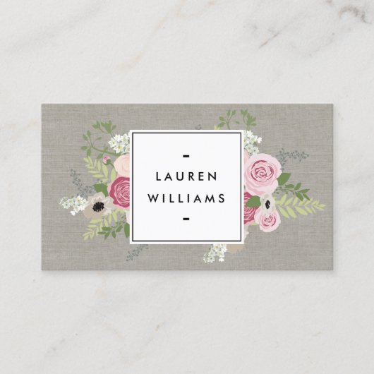 Schöne Rosen auf Linen Moderne Elegante Visitenkarte (Vorderseite)