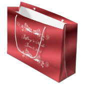 Schöne Rosen-elegante Satin-Hochzeit Große Geschenktüte (Vorderseite Schrägansicht)