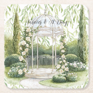 Schöne Rosen Florale Romantische Gartenhochzeit Rechteckiger Pappuntersetzer