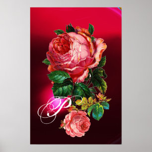 SCHÖNE ROSEN IN ROSA MIT MONOGRAMM POSTER